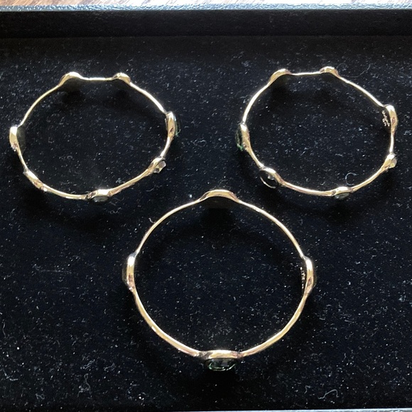 Graziano CN Set of 3 Gold Tone Bangle Bracelets/Oval Stones/Green Gray & Brown - Picture 3 of 3